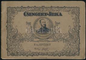 cca 1920-1930 Csengery-Irka iskolai rajzfüzet, benne igényes, kézzel rajzolt térképekkel (történelmi Magyarország területei, Budapest, stb.), teleírva, egy kijáró lappal