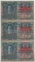 1913. 20K (7x) piros "DEUTSCHÖSTERREICH" felülbélyegzéssel, közte közeli sorszámok T:XF-F ...