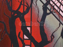 Sisa József (1952.-): Absztrakt tájkép. Tűzzománc, fém, 2 darab táblán, jelzett, kisebb sérülésekkel...