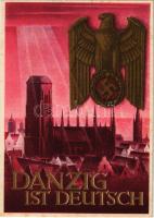 Danzig ist Deutsch! / "Gdansk is German!" WWII NSDAP German Nazi Party propaganda art postcard, swastika. 6+4 Ga. s: Gottfried Klein (fl)