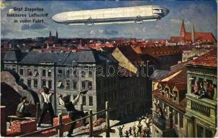 Graf Zeppelins lenkbares Luftschiff in voller Fahrt. T.S.N. Serie 920. (EB)