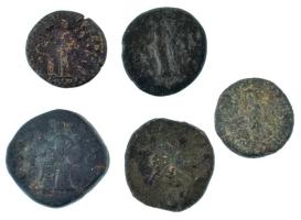 Római Birodalom 5db-os bronz érmetétel, benne As, Dupondius és Sestertius T:F,VG Roman Empire 5pcs b...