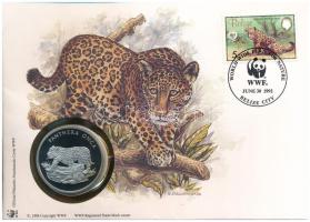 Belize DN (1991) A Világ Vadvédelmi Alap (WWF) 30. évfordulója - Panthera Onca (Jaguár) kétoldalas fém emlékérem érmés borítékban, bélyeggel és bélyegzéssel, német nyelvű ismertetővel T:PP patina Belize ND (1991) 30th Anniversary of the World Wildlife Fund - Panthera Onca two-sided metal commemorative medallion in envelope with stamp and cancellation, with German description C:PP patina