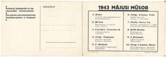 Budapest XIV. Alpesi Falu Barieté az Angol parkban. Cirkuszi reklámlap bohóccal. Kinyitható képeslap...