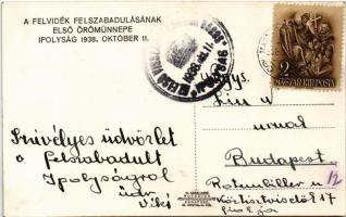 1938 Ipolyság, Sahy; Október 11. emlék a bevonuláskor, cserkész, "Isten hozott" díszkapu, ...