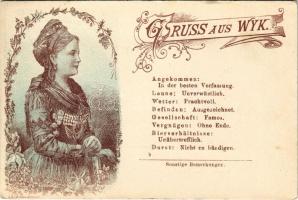 Wyk auf Föhr, Gruss aus. L.H.i.M. 112. Art Nouveau, floral folklore