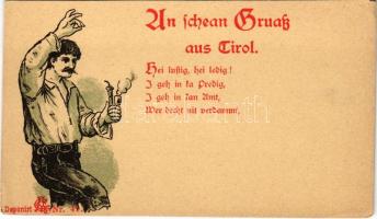 Tirol, An schean Gruass aus Tirol. Deponirt Nr. 49. / Tyrolean folklore art postcard. litho (EK)