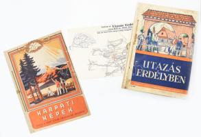 cca 1940 2 db Gyűjtőkép füzet. Utazás Erdélyben, Kárpáti Képek, Szent István Cikóriakávé, hozzá egy térkép az Utazás Erdélyben füzethez. Képek nem komplettek