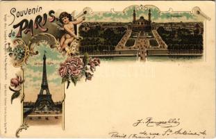 1903 Paris, La tour Eiffel, Le Trocadéro. Carl Künzli Art Nouveau, floral, litho (EK)