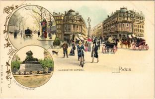 Paris, L'Avenue de l'Opera, Le Lion de Belfort. Art Nouveau, floral, litho