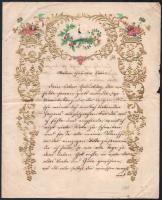 cca 1860 4 db aranyozott, dombornyomott litho levélpapír, korabeli üzenetekkel