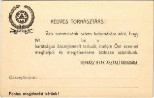 Kedves Tornásztárs! Tornász-Ifjak Asztaltársasága sport meghívó (non PC)