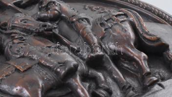 Szent László. Mázas kerámia kép, kis pattogzással, d: 27 cm