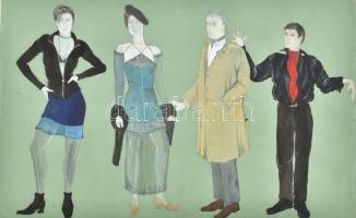 Szűcs Edit (1968): Jelmeztervek. Akvarell, papír, jelzés nélkül. 33x50 cm