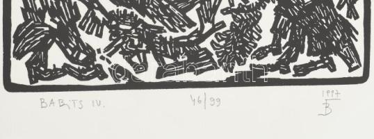 Banga Ferenc (1947-): Babits IV. (Babits mappából). Linómetszet, papír, jelzett, számozott (46/99). ...