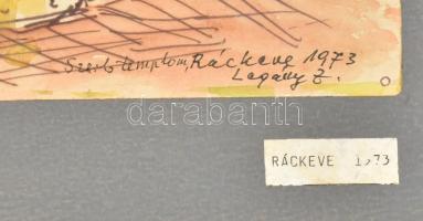 Legány Zoltán (1911-1993): Szerb templom, Ráckeve, 1973. Akvarell, papír, jelzett, , kartonra kasíro...