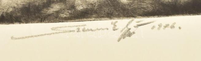 Szennik György (1923-2007): Bagolyirtás. Rézkarc, papír, jelzett. 31x48,5 cm