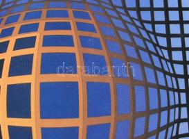 Vasarely Victor (1908-1997): Op-art kompozíció. Ofszet, papír, jelzett a nyomaton, 44x24 cm Üvegezet...