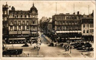 1944 Berlin, Unter den Linden, Ecke Friedrichstraße / street view, Café Linden, Konditorei Krauzler restaurant, automobiles (EK)