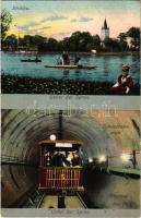 1909 Berlin, Stralau, Über der Spree, Unter der Spree, Tunnelbahn nach Treptow bei Berlin / underground railway, train