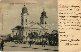 1905 Debrecen, Nagy templom, piac árusokkal. Römmler &amp; Jonas (EK)