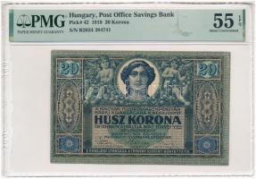 1919. augusztus 9. 20K "R 2034 384741" számozott PMG tokban (S/N R2034 384741)! T:AU (55) / Hungary 1919. August 9th 20 Korona "R 2034 384741" in numbered PMG foil packing (S/N R2034 384741)! C:AU (55) Adamo K20, Krause P#42