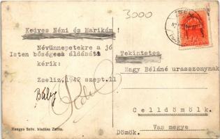 1942 Zselíz, Zeliezovce; Községháza, M. kir. téli gazdasági iskola, Garam hídja / town hall, winter ...