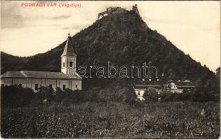 Vágváralja, Povazské Podhradie (Vágbeszterce, Povazská Bystrica); Podrágyvár, templom, kastély, Vágvölgy. W.L. Bp. Biel L. kiadása / castle, church in Váh Valley / Povazie, Povazsky hrad (EK)