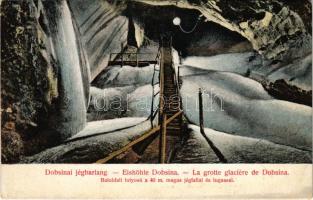 1911 Dobsina, Dobschau; Dobsinai jégbarlang, baloldali folyosó a 40 méter magas jégfallal és lugassal, belső. Fejér Endre kiadása / Eishöhle Dobsina / Dobsinská ladová jaskyna / ice cave, interior (EB)