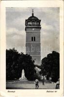 1939 Rozsnyó, Roznava; Rákóczi tér, Rákóczi őrtorony, Gróf Andrássy Dénesné (Franciska) szobra / square, watch tower, statue (EK)