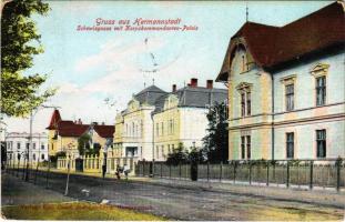 1908 Nagyszeben, Hermannstadt, Sibiu; Schewisgasse mit Korpskommandanten-Palais / Schewis utca, Hadtestparancsnokság palotája. Karl Graef kiadása / street view, K.u.K. military headquarters (EK)