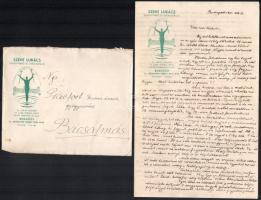 1941 Bp., a Szent Lukács Gyógyfürdő és Gyógyszálló fejléces papírjára írt, személyes hangvételű levél, Praefort Ferenc (1905-1994) bácsalmási gyógyszerész részére, 4 beírt oldal, borítékkal + 2 db Praefort Ferencnek küldött távirat