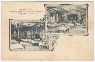 1910 Arad, Scheiber Lajos-féle Pannonia szálloda és vasúti étterem, belső pincérekkel / hotel and railway restaurant, interior with waiters. Art Nouveau (EB)