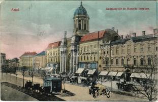 1913 Arad, Andrássy tér, Minorita templom, automobil montázs / square, church, automobile montage (fa)