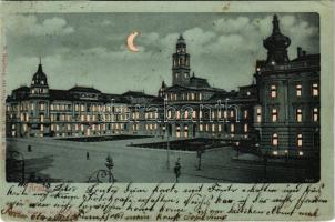 1910 Arad, Városháza este. Ruger G. és Társa kiadása. Világosság felé tartandó lap / town hall at night. hold to light postcard (vágott / cut)