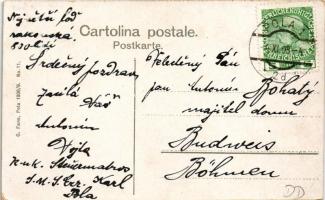 1908 SMS ERZHERZOG KARL osztrák-magyar haditengerészet pre-dreadnought csatahajó este. G. Fano Pola,...