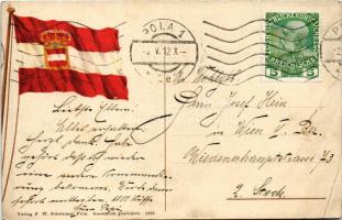 1912 Osztrák-magyar haditengerészet csatahajói kivilágítva este. F. W. Schrinner 1912. / K.u.K. Krie...