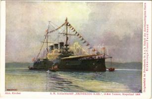 1913 SM Schlachtschiff &quot;Erzherzog Karl&quot;. Österr. Flottenverein Serie II. Nr. 5. / SMS Erzherzog Karl az Osztrák-Magyar Haditengerészet Erzherzog Karl-osztályú pre-dreadnought csatahajója (Linienschiffe) / WWI Austro-Hungarian Navy, K.u.K. Kriegsmarine, Erzherzog Karl-class pre-dreadnought battleship SMS Erzherzog Karl s: Alex Kircher