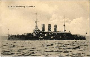 1908 SMS Erzherzog Friedrich K.u.K. Kriegsmarine / SMS Erzherzog Friedrich az Osztrák-Magyar Haditengerészet pre-dreadnought (Linienschiffe) csatahajója / Austro-Hungarian Navy pre-dreadnought battleship. G. Fano Pola 1907-08.