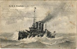 1908 SMS Erzherzog Friedrich K.u.K. Kriegsmarine / SMS Erzherzog Friedrich az Osztrák-Magyar Haditengerészet pre-dreadnought (Linienschiffe) csatahajója / Austro-Hungarian Navy pre-dreadnought battleship. G. Fano Pola 1907-08. (Rb)