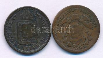 1872KB 1kr Cu "Angyalos címer" + 1891KB 1kr Cu "Fiume-címer" T:VF Adamo M4.1