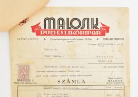 1939 Csongrád, Malosik Rum- és Likőripar fejléces számla, 2f okmánybélyeggel