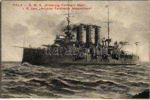 SMS Erzherzog Ferdinand Max az Osztrák-Magyar Haditengerészet Erzherzog-osztályú csatahajója / K.u.K. Kriegsmarine Linienschiffe / Austro-Hungarian Navy, Erzherzog-class pre-dreadnought battleship. A. Bonetti Pola