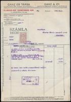 1934 Bp., Ganz és Társa Villamossági, Gép-, Waggon- és Hajógyár Rt. fejléces számla, 2f okmánybélyeggel