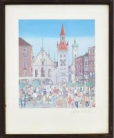 Petra Moll (1921-1989): Zsibvásár. Ofszet, papír, jelzett. Üvegezett keretben 20x17,5 cm