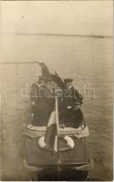 1917 Braila, Georg Ritter v. Trapp in Motorboot im Hafen. K.u.K. Kriegsmarine / Georg von Trapp, Austro-Hungarian Navy officer, commander of SM U-5 submarine in a motor boat. photo