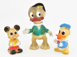 cca 1960/70, 3 darab Disney figura, műanyag, gumi, jelzett, kopással, m: 12,5-22,5 cm