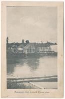 1923 Arad, Újarad, Új-Arad, Aradul Nou; Marosparti vári malmok Újarad alatt, hajómalom. Matusik felvétele. Kerpel Izsó kiadása / Mures riverside, floating ship mills (boat mills) (fl)