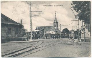 Gyorok, Ghioroc; Arad-Hegyaljai Helyiérdekű Vasút villamos megállója, vasútállomás / tramway, tram station, railway station (EK)