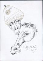Győrfi András (1964-): Ló és lovas (cím nélkül), 2005. Tus, papír, jelzett. 30x21 cm